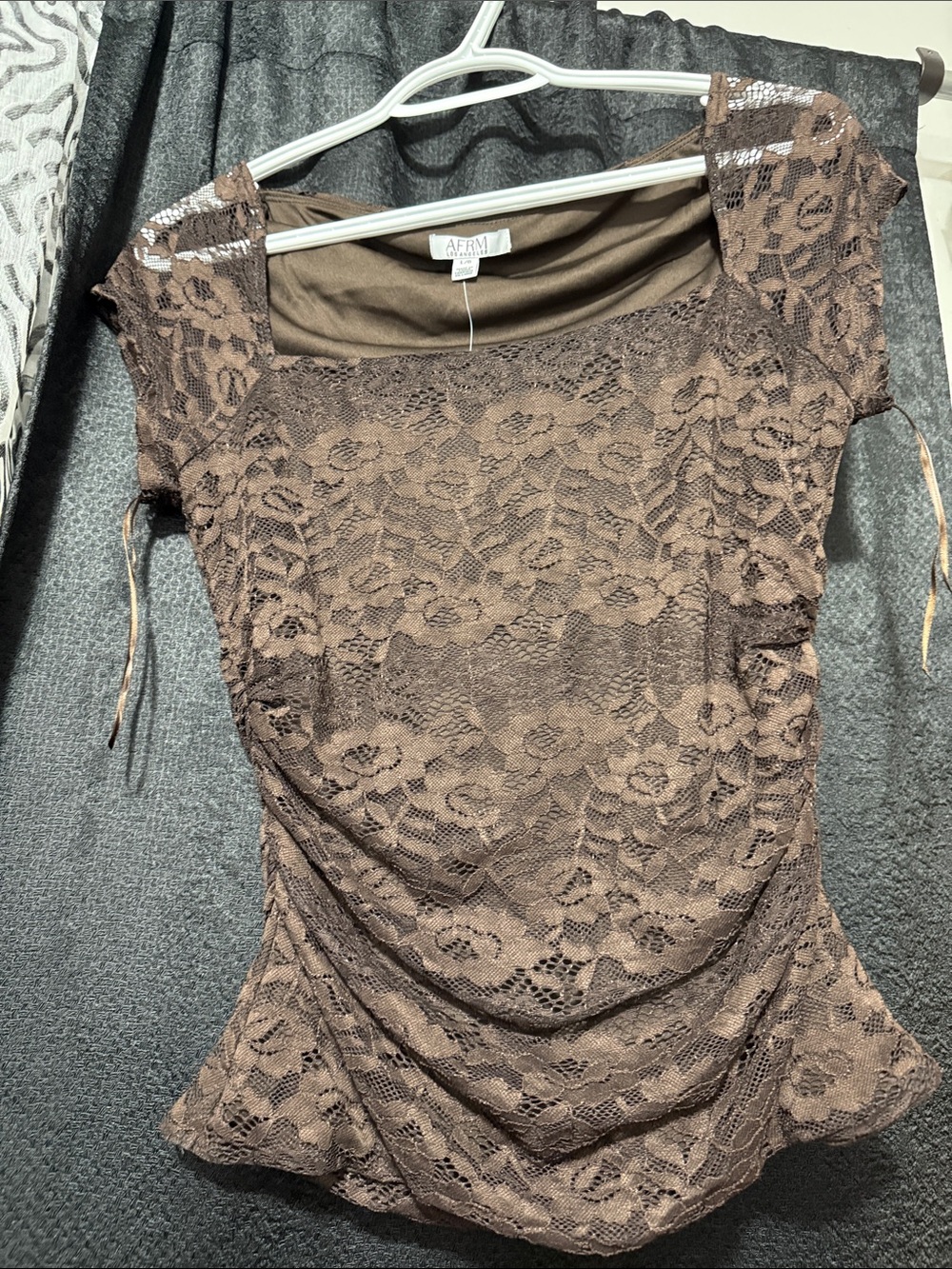 AFRM Brown Lace Scoop-Neck Short Sleeve Camisole and skirt